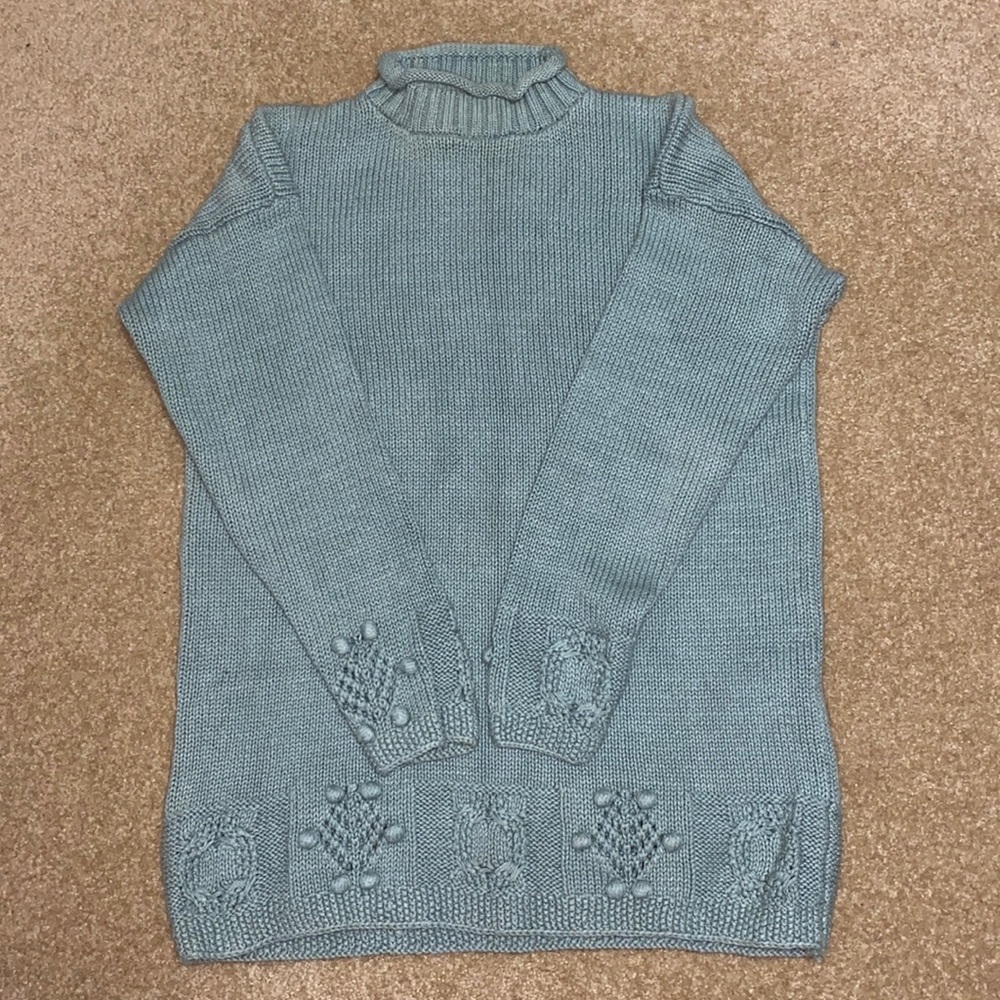 warehouse green mock neck knit sweater